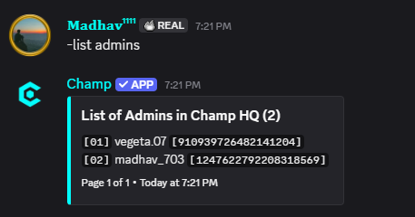 List Admins Command Preview